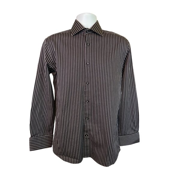 Bugatchi Uomo Button Up Dress Shirt 15 32/33 Black White Striped Corpcore Preppy - Picture 1 of 8